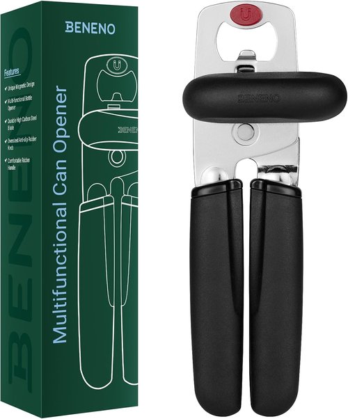 Beneno Can Opener - Heavy Duty Manual Design with Magnet Lid Lifter & Ergonomic Grip | Easy Use for Arthritis, Black