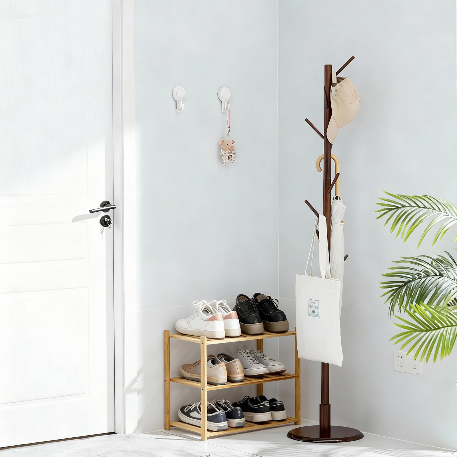 Akloya Small Shoe Rack, Multipurpose 3 Tier Shoe Organizers Rack，Small Bamboo Shelfs for Shoes, Plants, Books, Living Room, Hallway Bedroom, Bathroom (3 Tier)