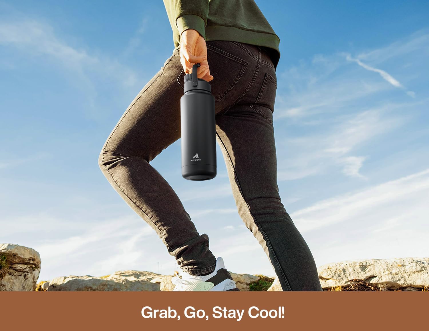 POWCAN 40 oz Insulated Water Bottle - 2-in-1 Straw & Spout Lid, Leak-Proof, BPA-Free | Mocha