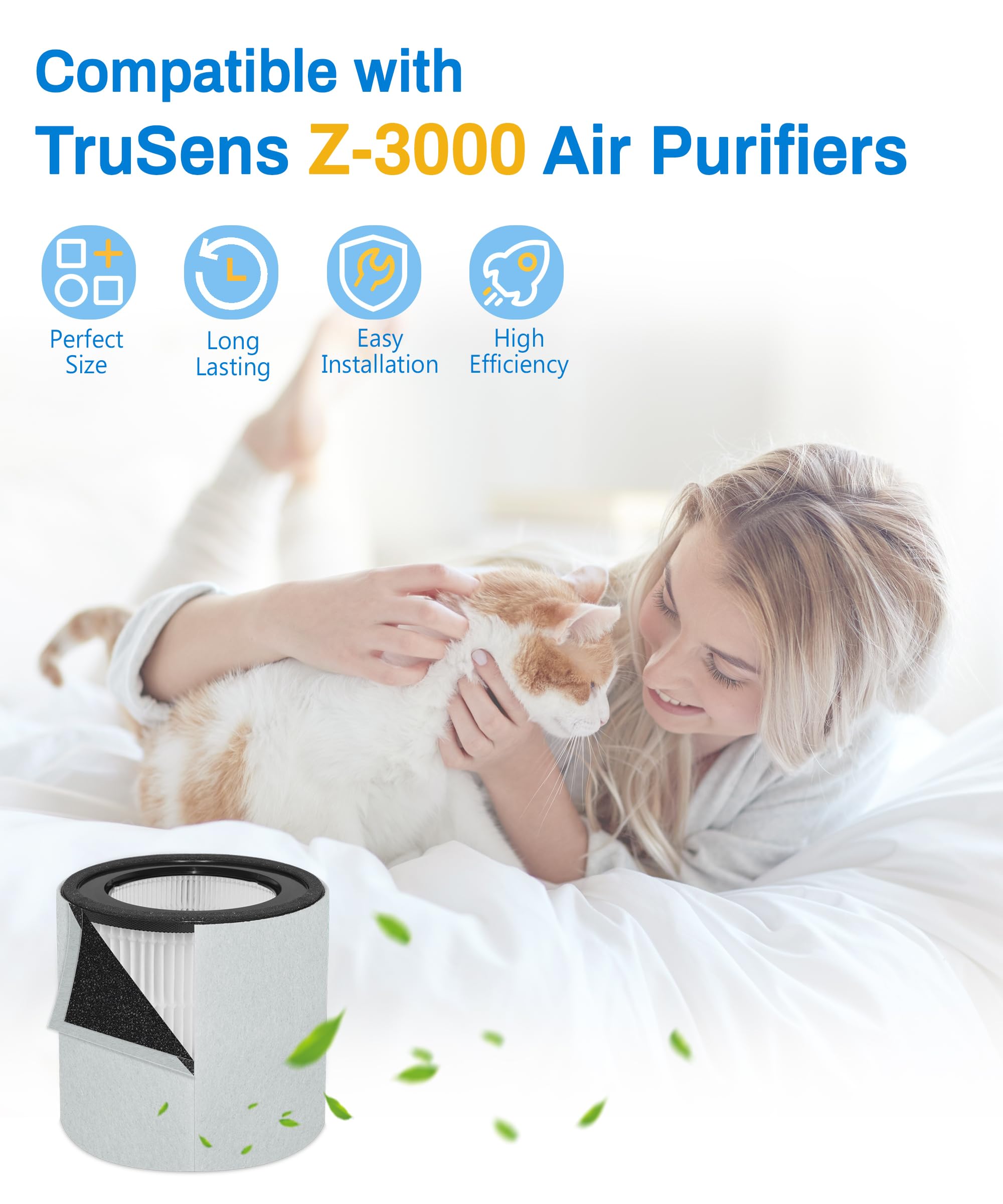 Facecool Replacement Filter Compatible with TruSens Z-3000 Air Purifier, 3-in-1 Filtration High-efficiency Activated carbon Pre-Filter, with 1 HEPA Filter + 4 Carbon Filters + 4 Pre-Filters (Large)