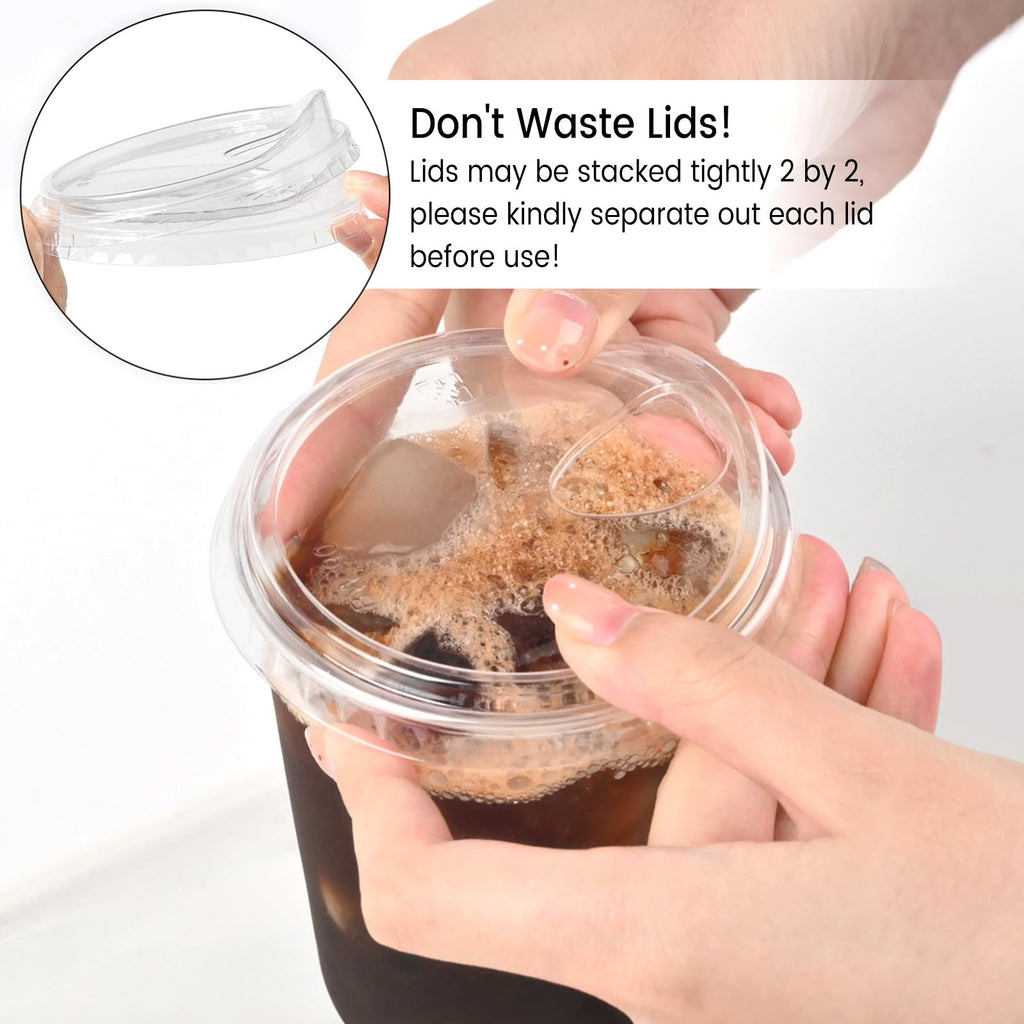 Jycnolm Round Bottom Clear Plastic Cups with Sip Lids, 100 Sets, 16 Oz Disposable Iced Coffee Cups with Strawless Lids To Go Cold Drink Cups for Smoothies, Juices, Party Catering