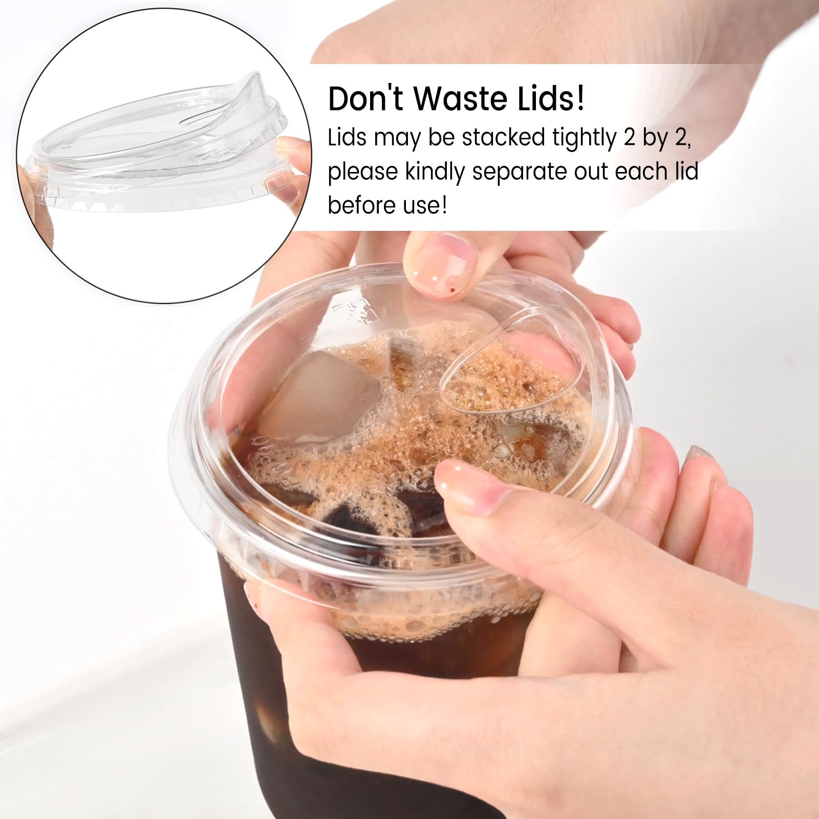 Jycnolm Round Bottom Clear Plastic Cups with Sip Lids, 100 Sets, 16 Oz Disposable Iced Coffee Cups with Strawless Lids To Go Cold Drink Cups for Smoothies, Juices, Party Catering