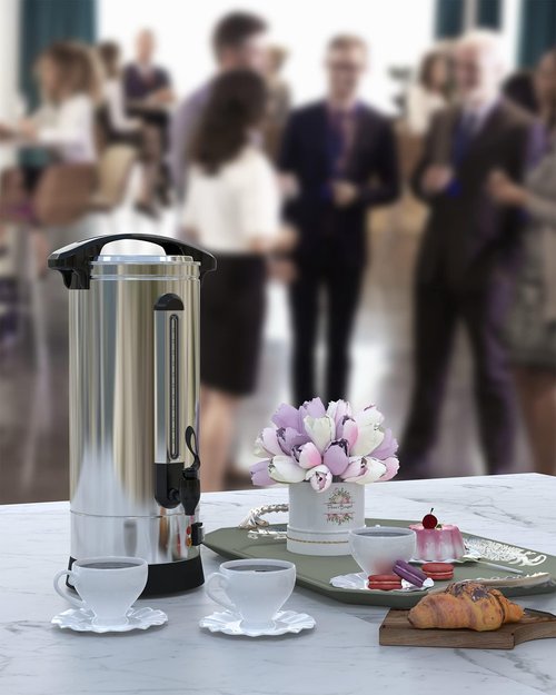 Garvee 70 Cup Commercial Coffee Maker 10 L, Large Capacity Coffee Urns with Double-wall 304 Stainless Steel, Quick Brewing Coffee Dispenser for Meeting Rooms and Other Large Gatherings
