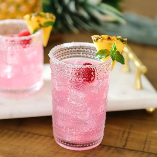 Hobnail Beaded Floral Clear Drinking Glasses Set of 6, (13 oz) Vintage Glassware Set by Kate Aspen| Cocktail Glass Set, Juice Glass, Water Cups | Great Hostess Gift & Gift for New Home Owners