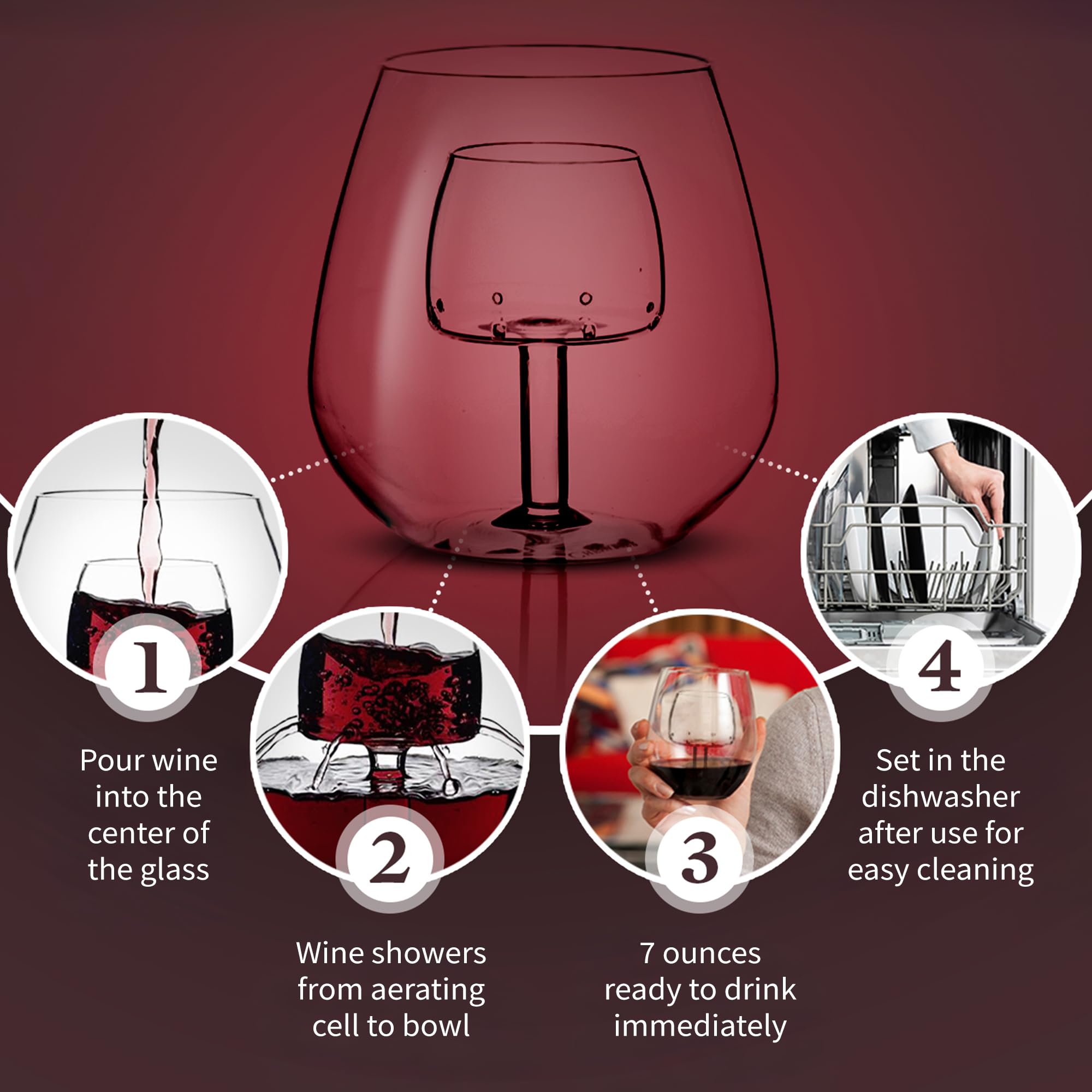 Stemless Aerating Wine Glasses (Set of 2) by Chevalier Collection – Patented Wine Glasses with Built In Aerator