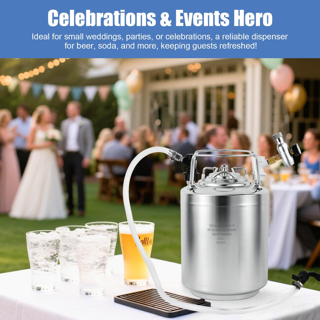 MRbrew New 2.6 Gallon Ball Lock Keg, Stainless Steel Beer Keg with Two Ball Lock Keg Fittings & Gasket Set, Double Ball Lock Post Corny Keg For Draft, Homebrew, Craft Beer, Cold Brew Keg for Party