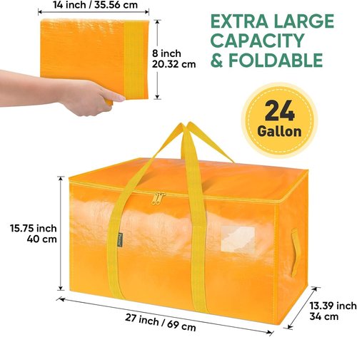 BALEINE Heavy-Duty Oversized Moving Bags - 2-Pack Storage Totes with Reinforced Handles (Light Yellow)