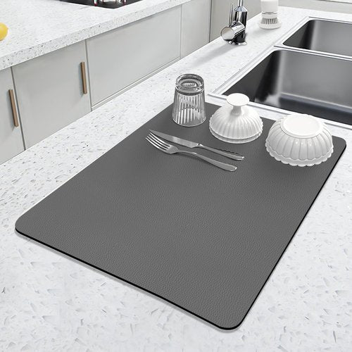 LOPNUR Dish Drying Mat - Super Absorbent Diatomite Kitchen Pad | 18"x16" Heat Resistant, Grey