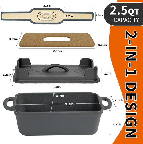 Cast Iron Combo Cooker by [Brand Name] - 2.5QT Pre-Seasoned Dutch Oven & Grill Pan | Versatile Skillet for Searing & Baking