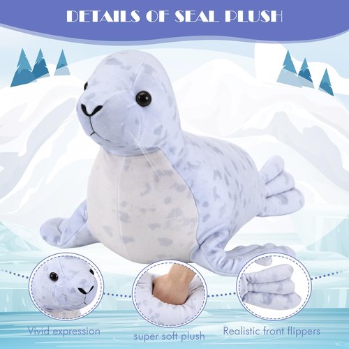 Hollowfly 5 Pcs Seals Plush Set 18" Large Seals Pillow with 4 Cute Babies Stuffed Animal in Zippered Belly Nurturing Plushes Toy Gift for Kids Adults Birthday Christmas Holiday Part