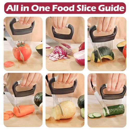 JAYVAR Large Onion Holder for Slicing, 3Pieces Large Tomato Slicer, Stainless Steel Onion Chopper Vegetable Cutter for Potato Lemon, Meat Tenderizer Tool, Kitchen Food Slicer Guide for Neat Slicing
