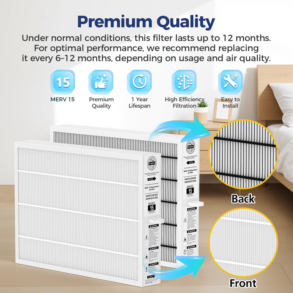 MERV 15 Replacement Filter Compatible with Carrier/Bryant GAPAAXCC1625 Infinity 16" x 25" Air Cleaner, Replaces GAPCCCAR1625, Actual Filter Size 17.2" × 24.5" × 3.5"