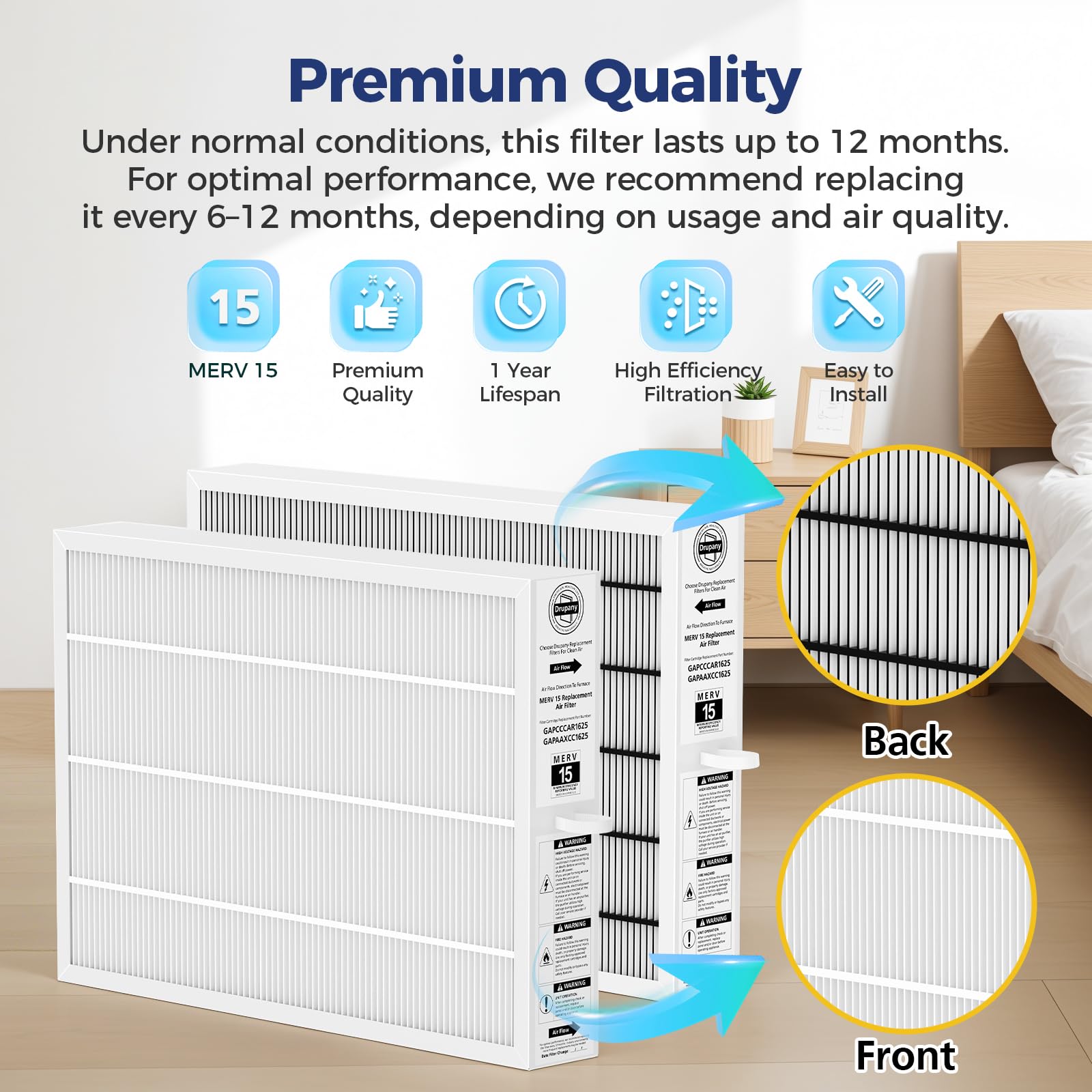MERV 15 Replacement Filter Compatible with Carrier/Bryant GAPAAXCC1625 Infinity 16" x 25" Air Cleaner, Replaces GAPCCCAR1625, Actual Filter Size 17.2" × 24.5" × 3.5"