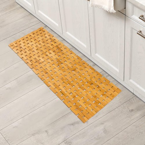Fovlaurs Bath Mat Bathroom Runner Long Large Rugs Floor Wood Shower Bathtub Waterproof Non Slip Accessories 16x34 Inch Easy to Clean, Natural, 1 pc