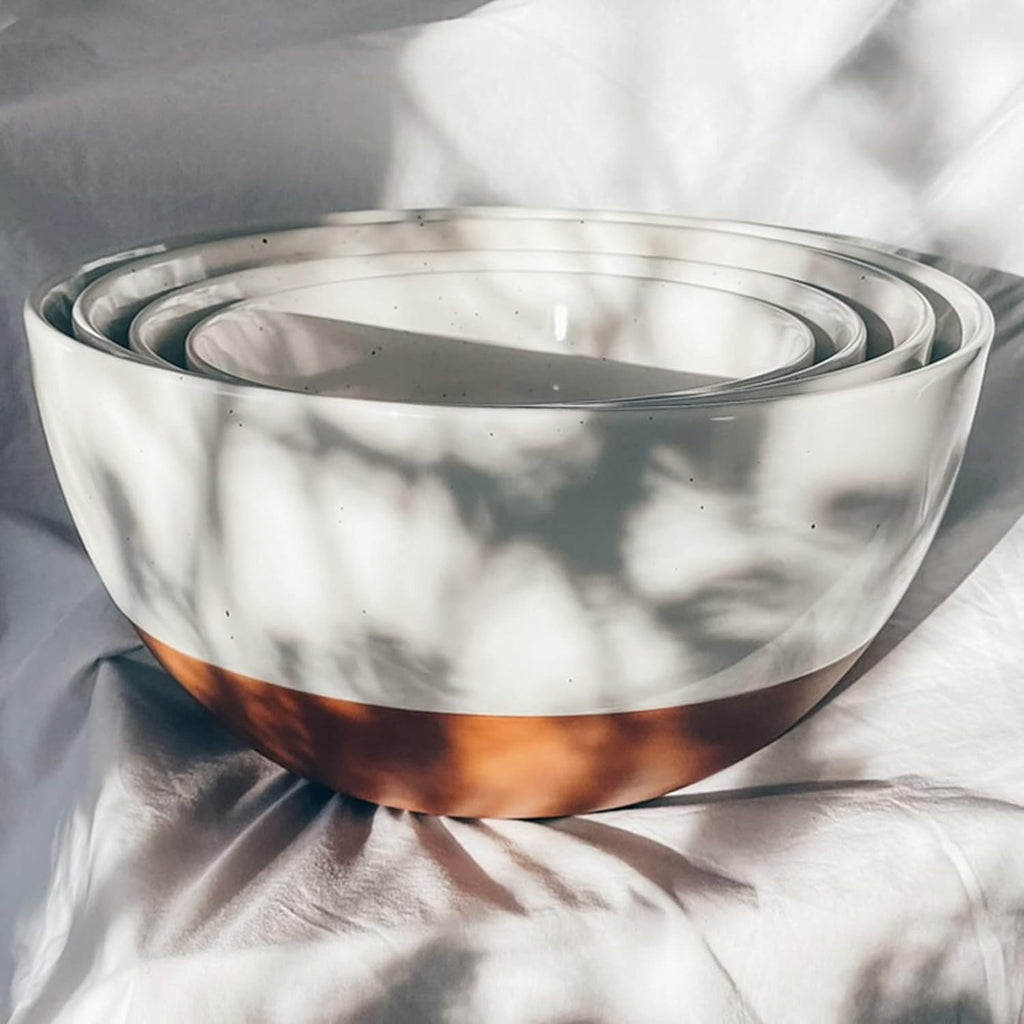 Mora Ceramic Mixing Bowls Set - 2 Large Nesting Bowls for Cooking & Serving | Microwavable, Dishwasher Safe - 2.5 & 1.6 Qt - White
