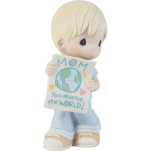 Precious Moments "Mom, You Deserve The World Hand-Painted Porcelain Figurine - 203006, Unique Mother's Day, Birthday, and Holiday Decor Keepsake