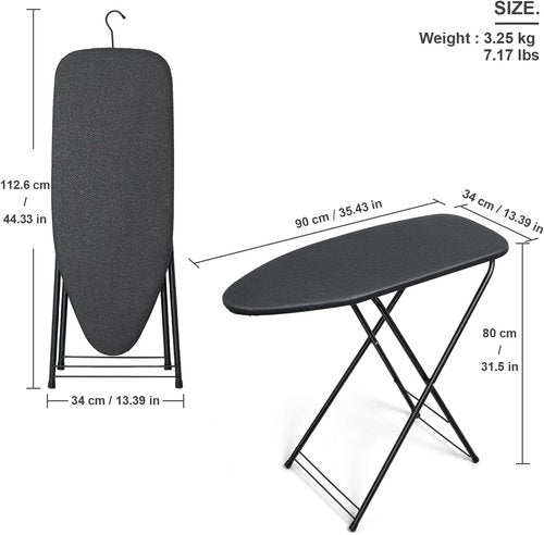 Duwee Ironing Board - Compact 13" x 35" Design with Heat Resistant Cover - Lightweight & Easy to Store - Black