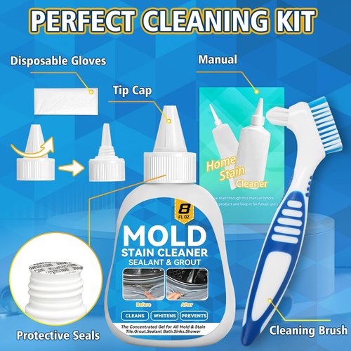 HouseMold Stain Remover Gel - Heavy Duty 8 Fl Oz Cleaner for Washing Machines, Grout & Sinks
