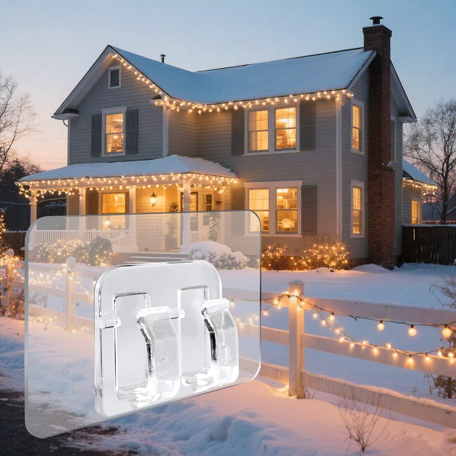 Skiennix Outdoor String Light Clips - 90Pcs Heavy-Duty Adhesive Hooks for Christmas Lights | Waterproof & Clear