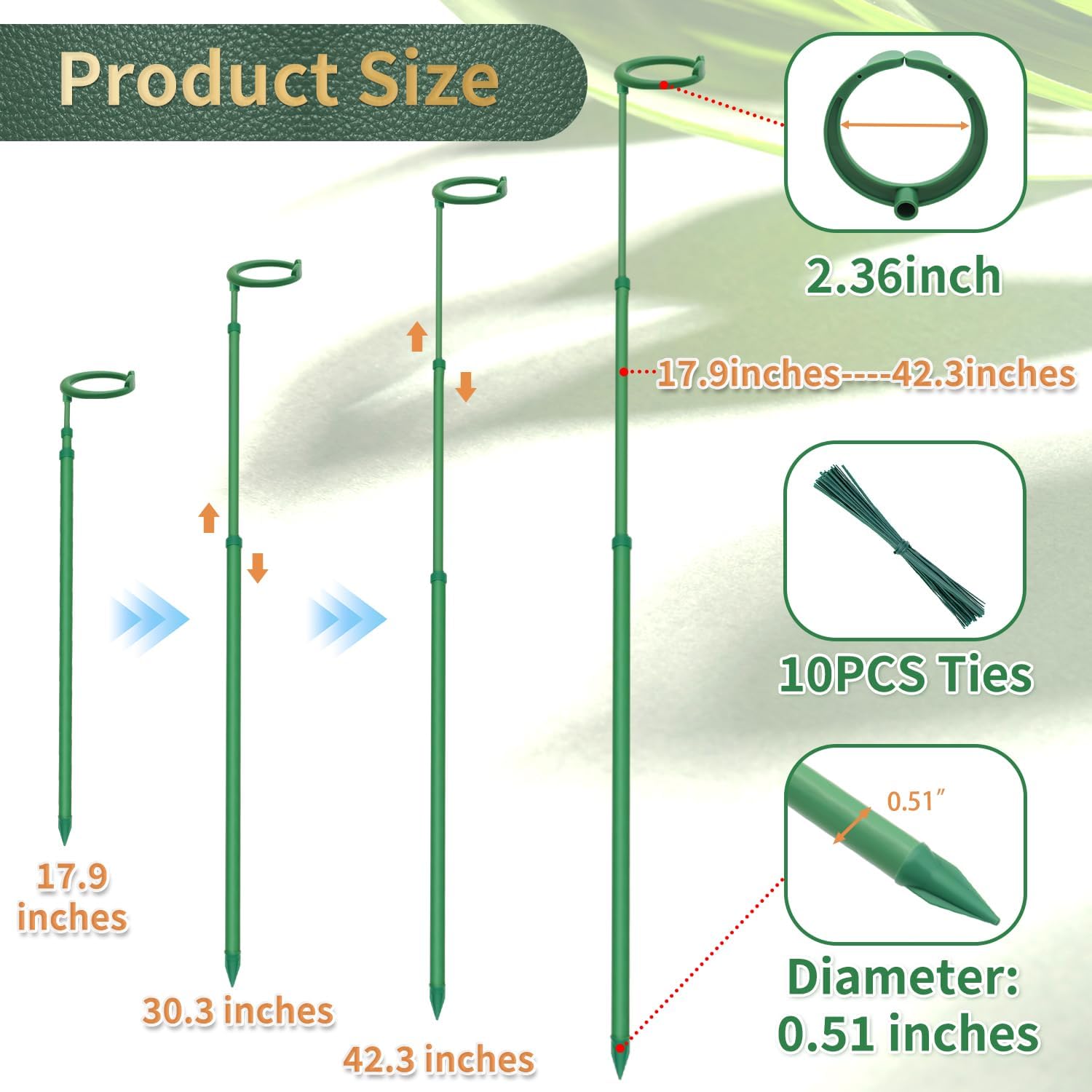 **Telescoping Plant Stakes by [Brand Name] - Adjustable 17.9" to 42.3" Support for Monstera, Orchids & Vines**