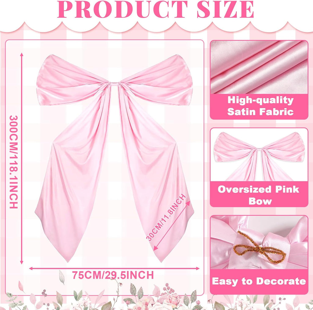 Skiennix Extra Large Wedding Bow Decor - 118 x 29 Inch Giant Satin Bow with Long Streamers | Pink Party Decoration