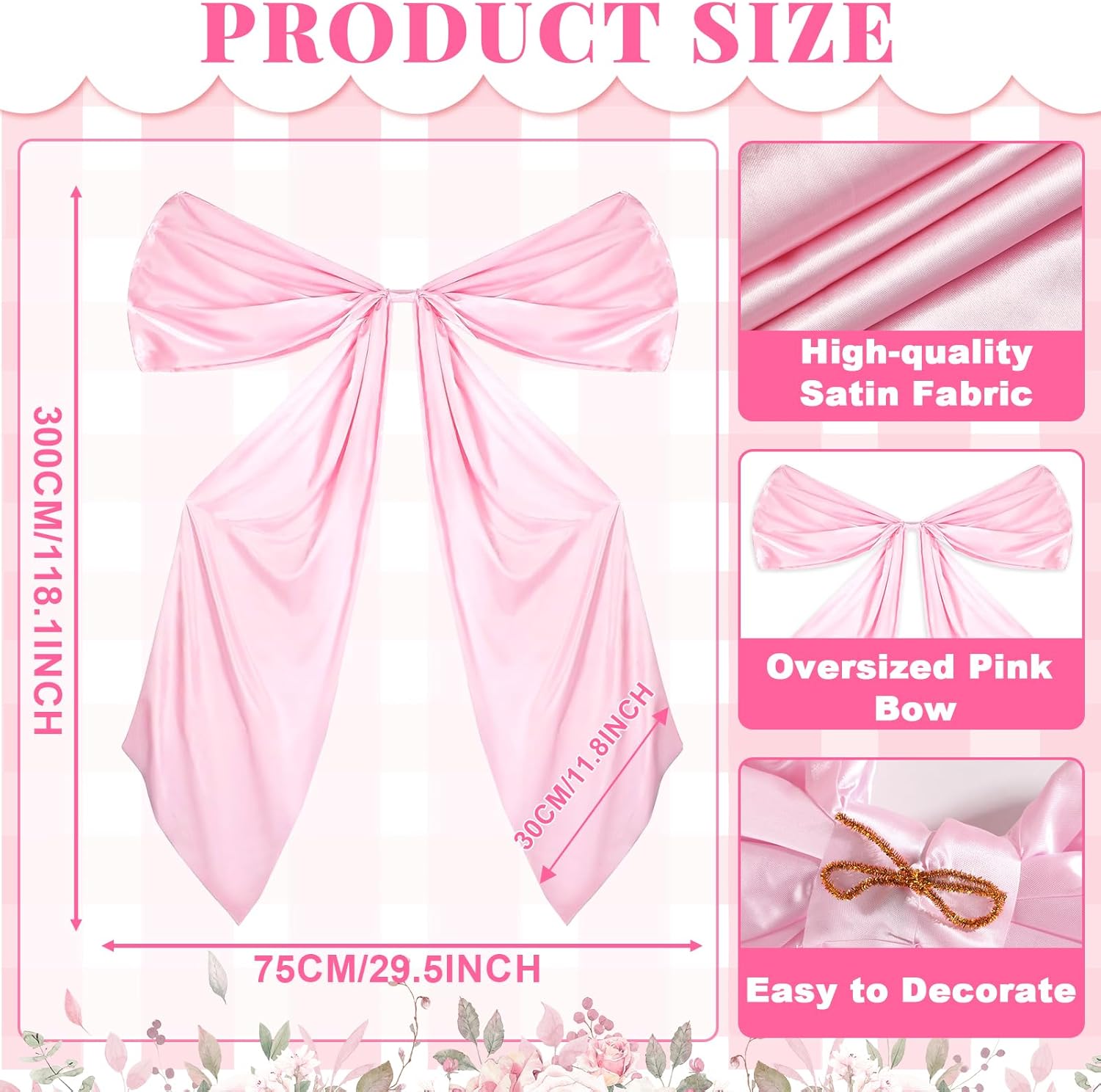Skiennix Extra Large Wedding Bow Decor - 118 x 29 Inch Giant Satin Bow with Long Streamers | Pink Party Decoration