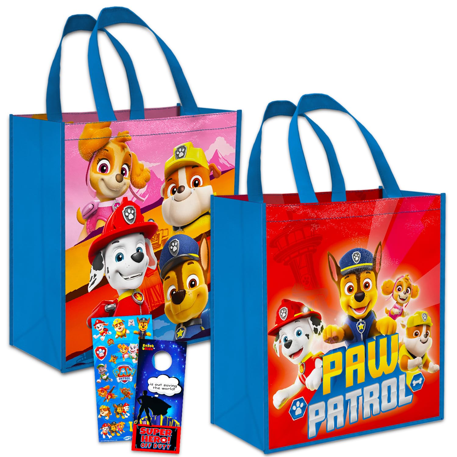 Paw Patrol Tote Bags for Kids, Adults - Bundle with 2 Paw Patrol Tote Bags Plus Stickers, More | Paw Patrol Reusable Totes for Groceries