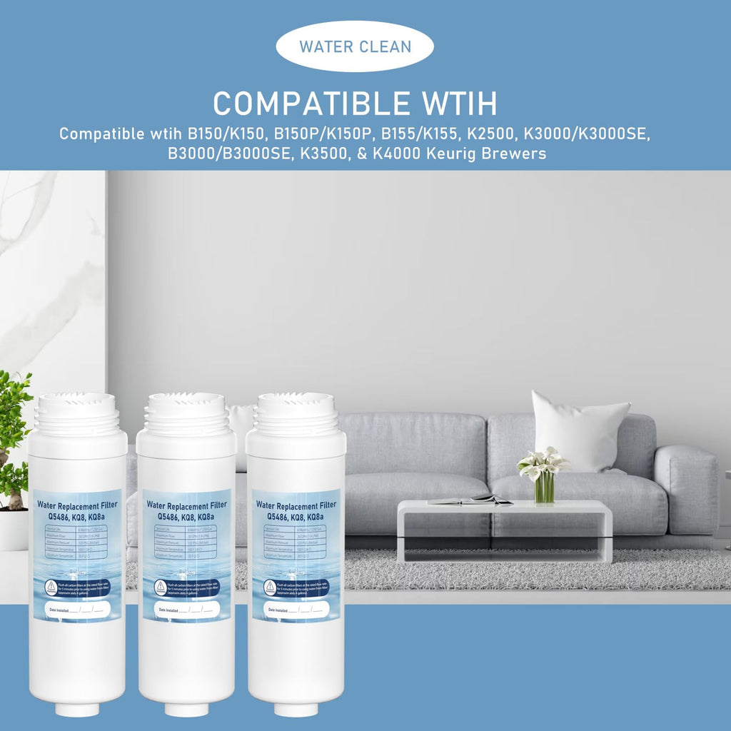 B150/K150 Water Filter Replacement Cartridge Compatible with Keurig Brewers B150P/K150P, B155/K155, K2500, K3000/K3000SE, B3000/B3000SE, K3500, & K4000. Replaces Q5486, KQ8, KQ8a Filters. 3 Pack