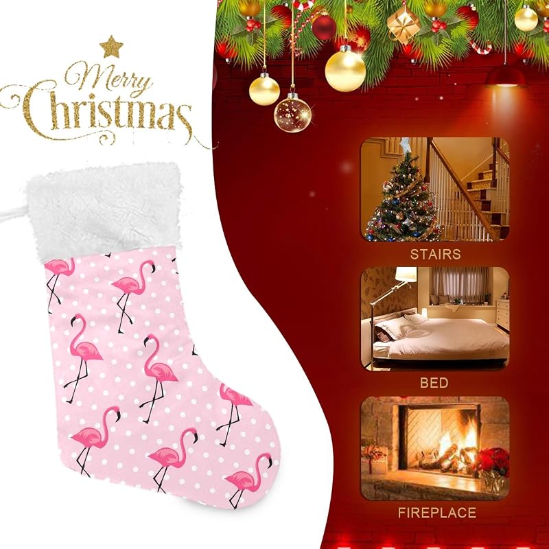 Stocking 17.7 Inch White Dots Flamingo Christmas Stocking - 1 Pack, Blueangle