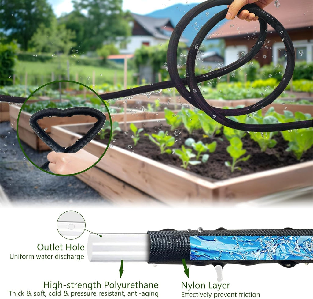 Soaker Hose 100FT - Thickened Flat Drip Irrigation Hose | Leak-Free Design Saves 80% Water