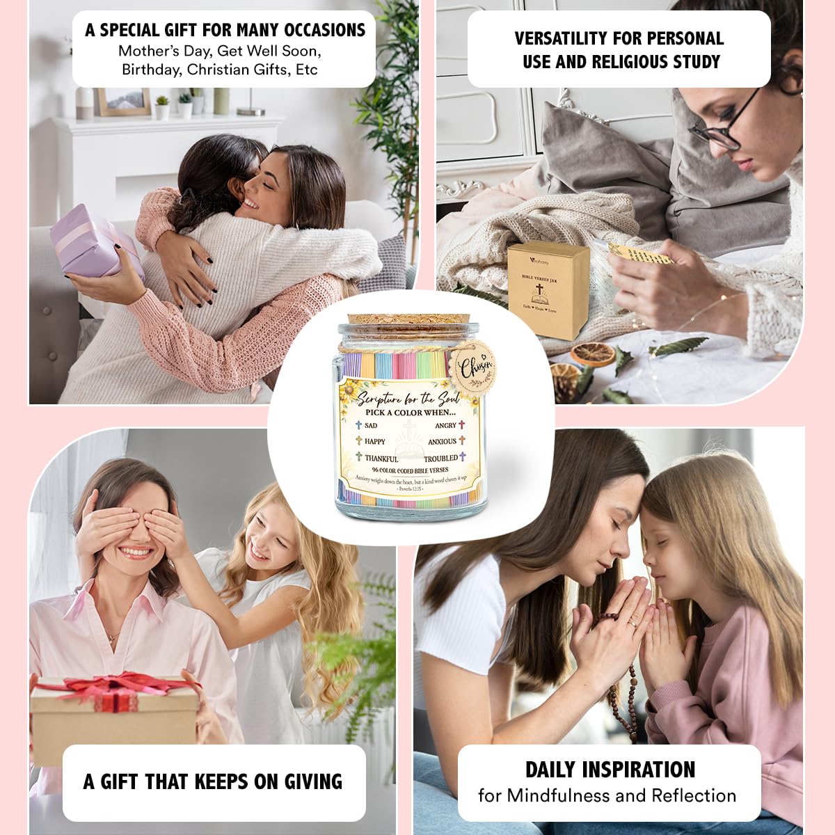 Mothers Day Gifts For Mom From Daughter, Son - Inspirational Bible Verse Jar, Religious Christian Gifts For Women Men - Prayer Jar with Scriptures for Nana Sisters Besties, Birthday Presents For Moms