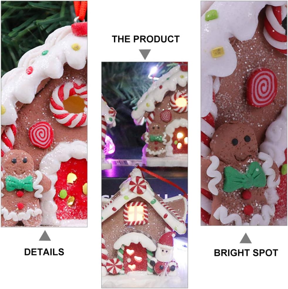 Toyvian Gingerbread House Ornaments - LED Christmas Village Decor with Santa & Snowman Figures | 3 Pcs Set