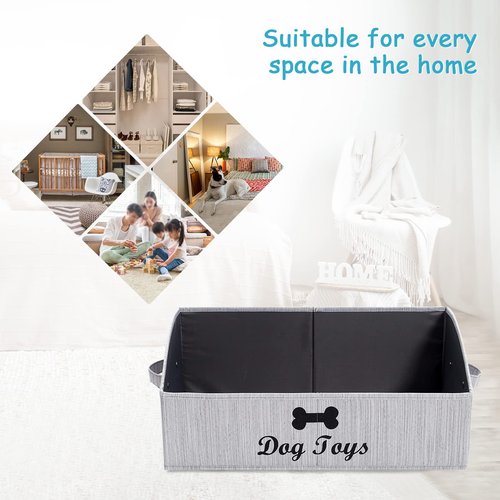 Brabtod Linen-cotton blend Dog Toy Box - Organize Toys, Blankets, Leashes, Gray