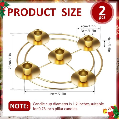 Jingmore Christmas Advent Candle Holders - Rustic Metal Wreath Ring for Pillar Candles | 2 Pcs Set