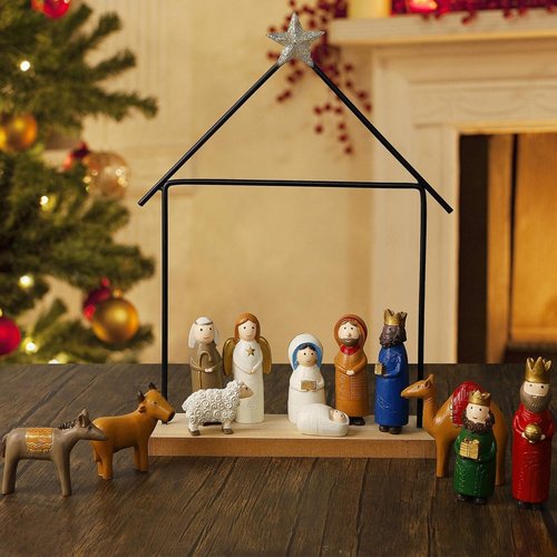 Juegoal Christmas Nativity Set - 13 Mini Resin Figurines for Holiday Decor | Religious Table Ornaments