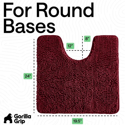 GORILLA GRIP Bath Rug Mat - Plush Absorbent Shaggy Chenille for Oval Toilet Base | Machine Washable, Burgundy