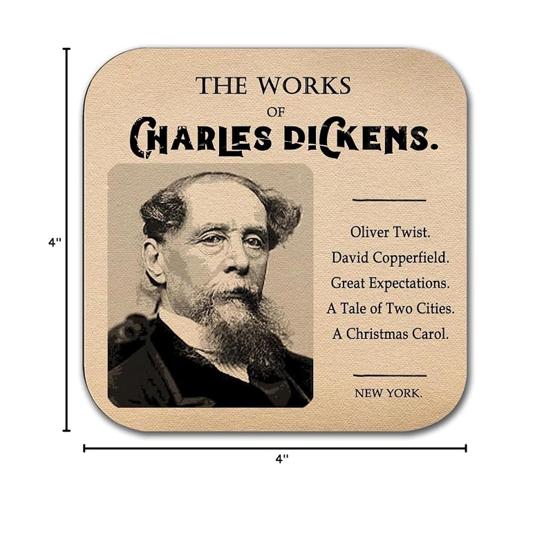 Six Dickens Coasters Set - Oliver Twist & Other Classic Novel Designs, 4" Square