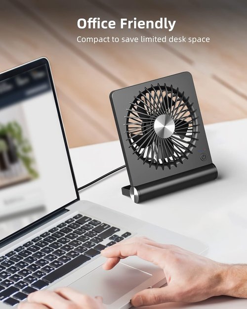 Koonie USB Fan - Ultra Quiet Desk Fan with 220° Tilt & 3 Adjustable Speeds | Black
