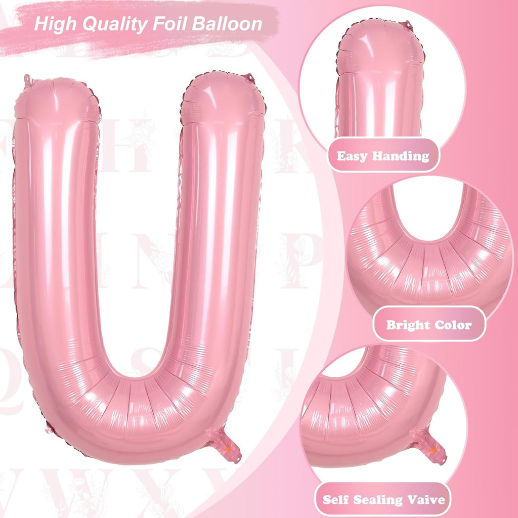 Skiennix 40-Inch Pastel Pink Letter Balloon U - Custom Foil Mylar Balloon for Birthday Parties