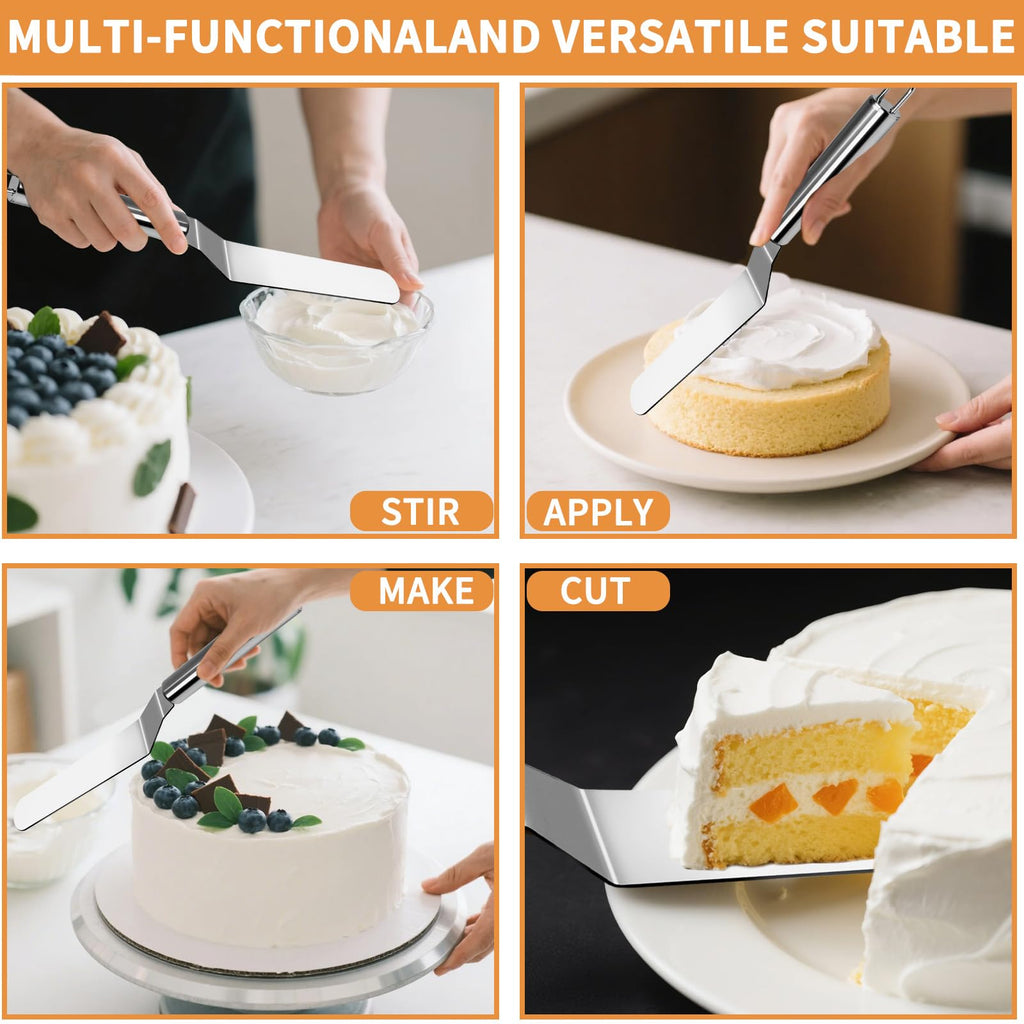 MCSDFN 2 Pcs Offset Spatula Set with 6" & 8" Blade, Stainless Steel Icing Spatula Cake Decorating Tools Frosting Smoother for Cake Decorating, Baking