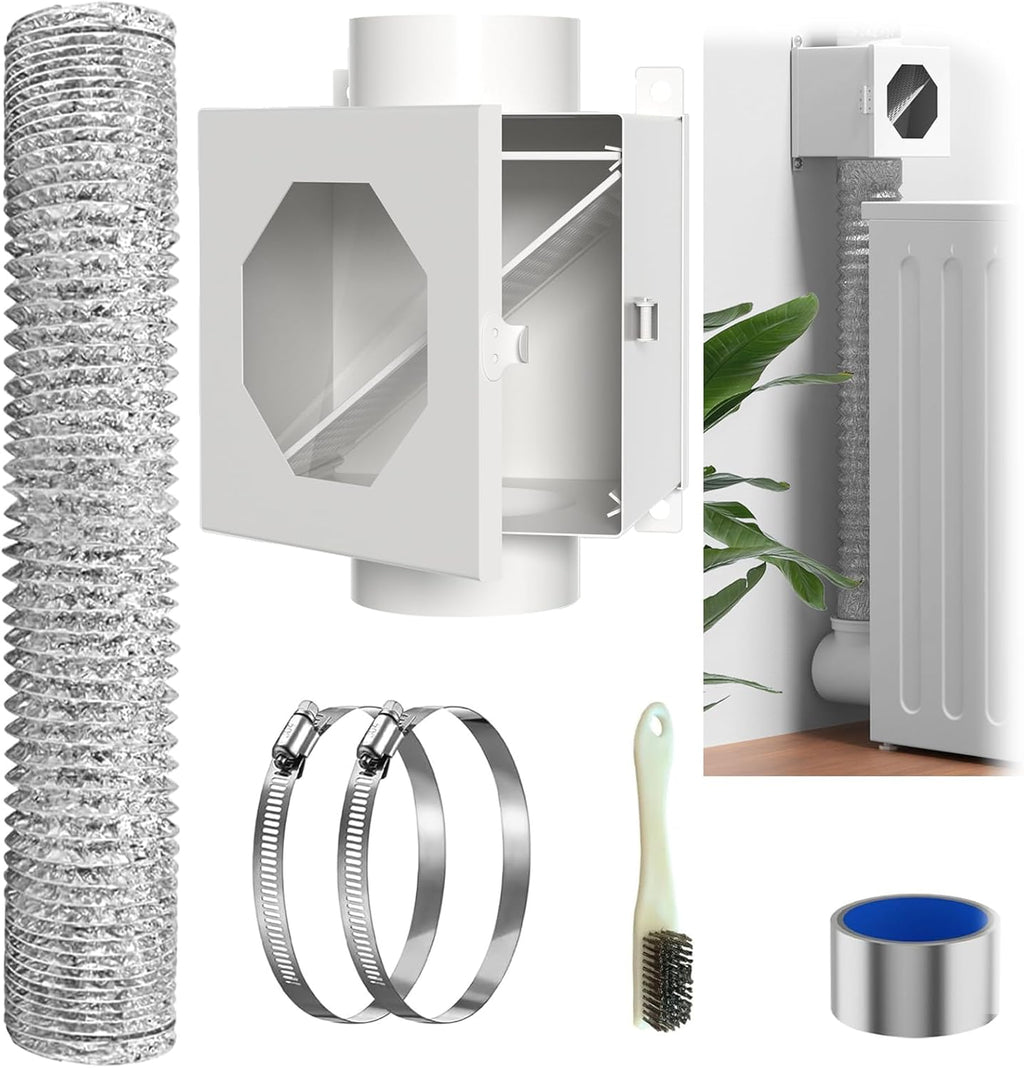 Upgraded Metal Dryer Duct | 4-Inch Indoor Vent Kit with Hose Clamps, Mesh Tape & Cleaning Brush