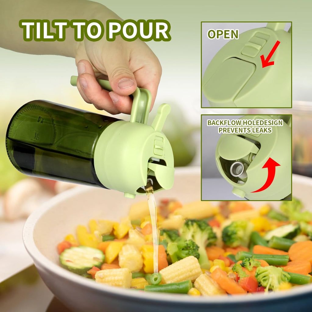 Skiennix 16oz Glass Olive Oil Sprayer - 2-in-1 No-Leak Spray & Pour Dispenser for Cooking, BBQ & Salad