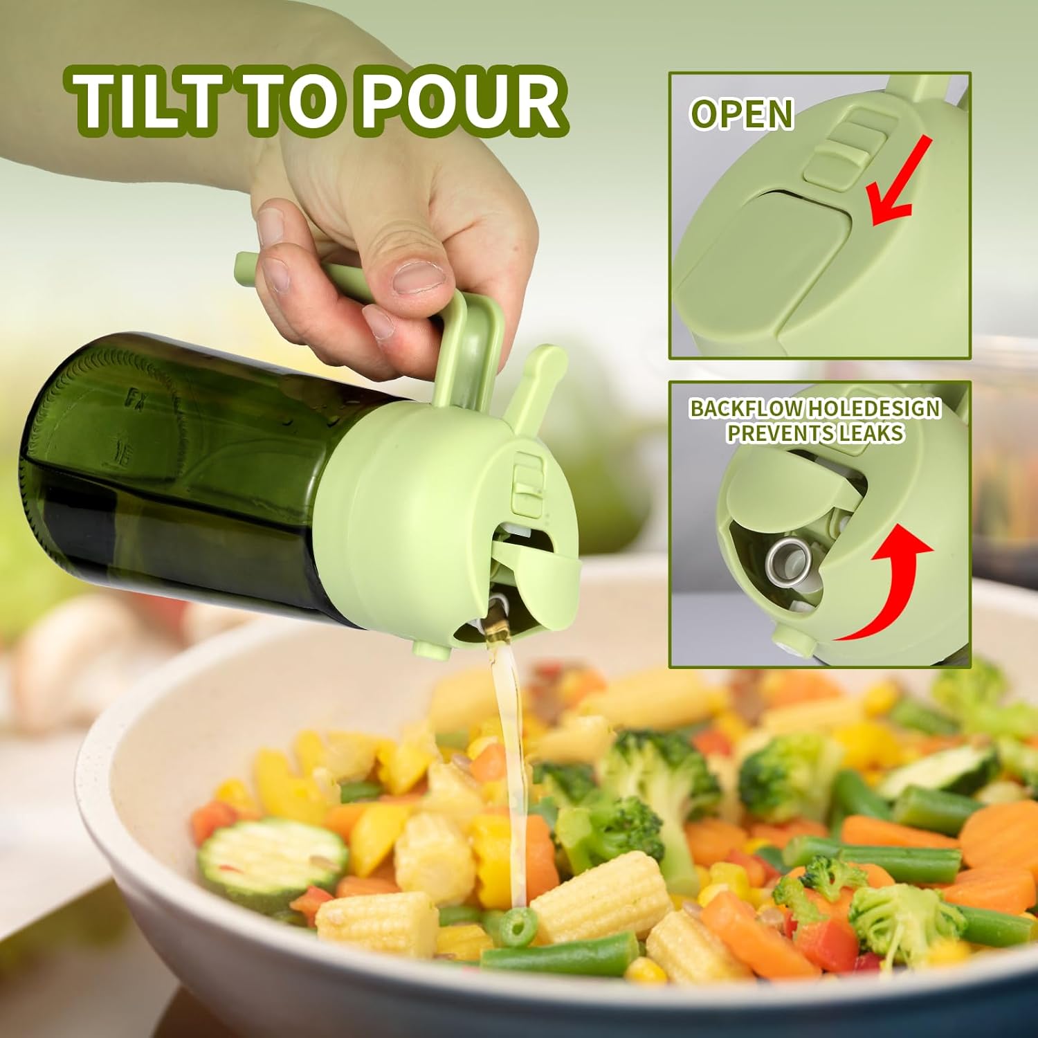 Skiennix 16oz Glass Olive Oil Sprayer - 2-in-1 No-Leak Spray & Pour Dispenser for Cooking, BBQ & Salad