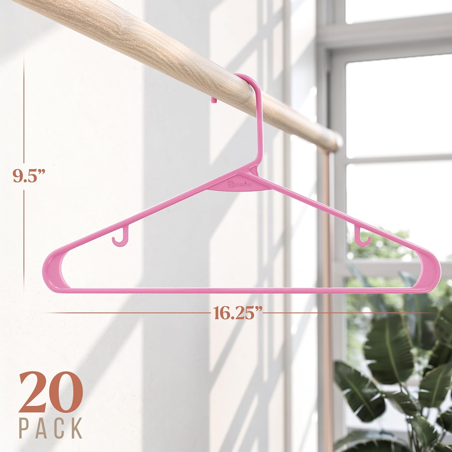 Plastic Hangers 20 Pack - Pink Clothes Hangers for Space-Saving Closet Organization