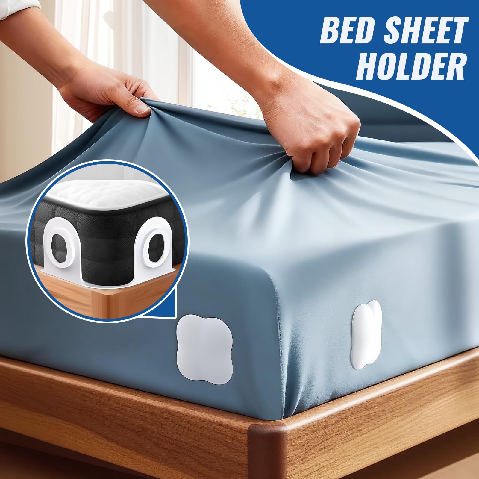 Vokolesd 4Pcs Bed Sheet Holders for Corners, Fitted Sheet Holder Keep Sheets Firm, Durable Heavy Duty Bed Sheet Clips, Bed Lock Sheet Holders,Fit All Mattress Easy Install (White)