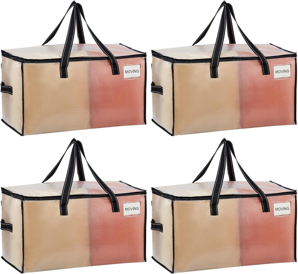 VENO Heavy Duty Moving Bags - Clear Storage Solution for Clothes & Comforters | 4 Pack, Foldable Design