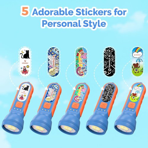 ETENWOLF L1 Rechargeable Flashlight - Kids' LED Light with Fun DIY Stickers, 6 Modes, IPX5 Waterproof