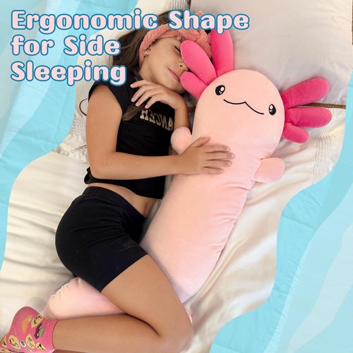 Tezituor Pink Axolotl Stuffed Animal for Valentine's Day, 48 inch Glow-in-Dark Plush Toy Body Pillow for Kids Adults Girls 6-12, 4ft Large Stuffed Salamander Axolotl Lovers Gifts Christmas Easter
