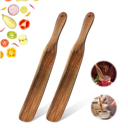 MYRAINBOW 2 Pack Spurtle for Sourdough Starter, Spreading, Cooking, Mixing, Reaching Bottom of Jar, Kitchen Utensils, Spurtles Kitchen Tools Wooden Kitchen Utensils for NonStick Cookware