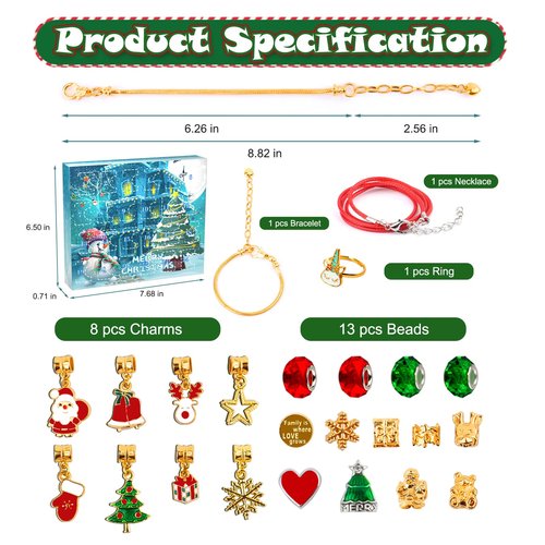 Christmas Advent Calendar Girl Bracelet, 24 Days of Xmas Countdown Calendar Blind Box Surprise, DIY Creative Jewelry Charm Making Kit, 2025 Christmas New Year Birthday Gift for Kids Teens Women